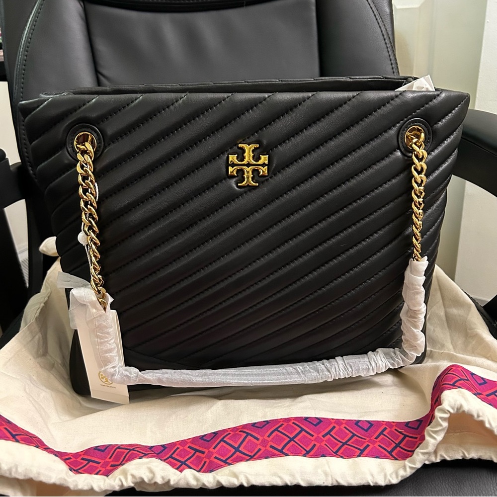 Tory Burch Black Kira Chevron Leather Tote